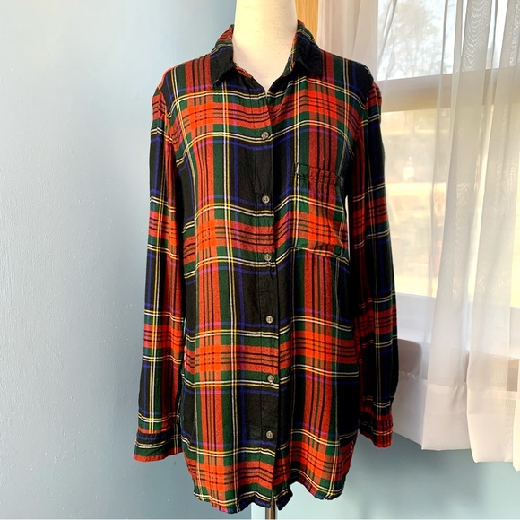Old Navy Black Tartan Plaid Flannel Classic Button Down - Picture 7 of 8